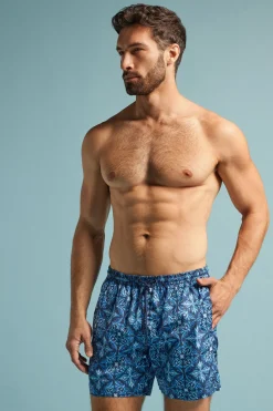 Bañador Bóxer con Estampado Mayólica Azul