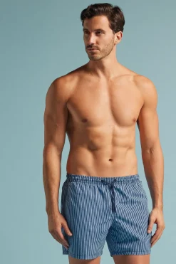 Bañador Bóxer con Estampado de Raya Azul