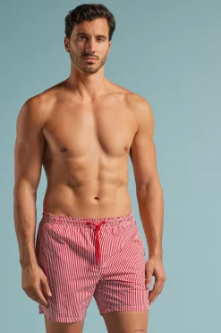 Bañador Bóxer con Estampado de Raya Roja