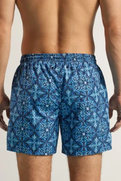 Bañador Bóxer con Estampado Mayólica Azul