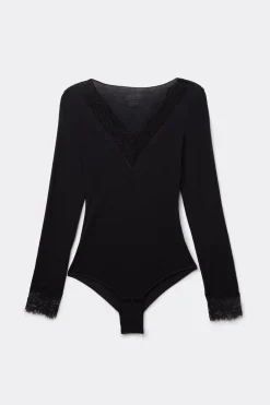 Body de Manga Larga de Modal Ultralight con Cashmere y Encaje