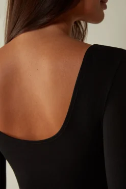 Body Manga Larga de Modal Escote Redondo Amplio
