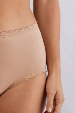 Braguita Culotte de Talle Alto de Algodón y Encaje