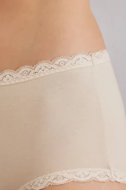 Braguita Culotte de Talle Alto de Algodón y Encaje