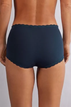 Braguita Culotte de Talle Alto de Algodón y Encaje