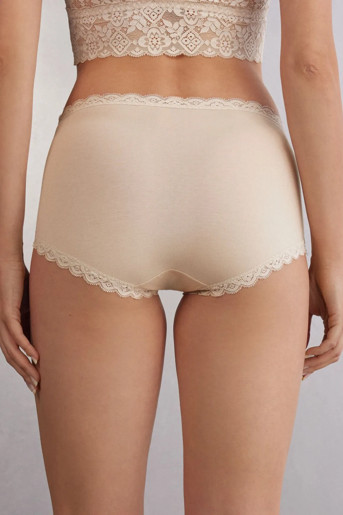 Braguita Culotte de Talle Alto de Algodón y Encaje