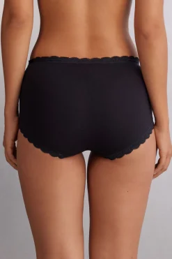 Braguita Culotte de Talle Alto de Algodón y Encaje