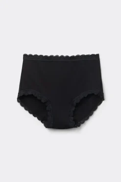 Braguita Culotte de Talle Alto de Algodón y Encaje
