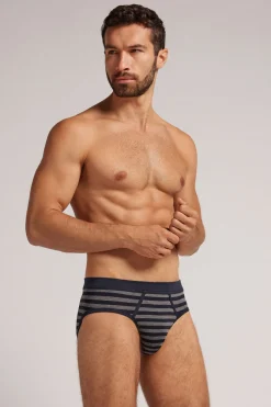 Calzoncillos Algodón Superior Estampado Rayas Azul Gris