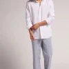 Camisa con Cuello Mao de Lino y Algodón