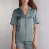Camisa de Manga Corta de Seda de Corte Masculino