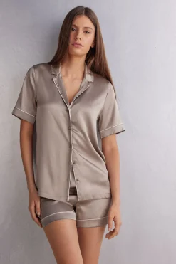 Camisa de Manga Corta de Seda de Corte Masculino