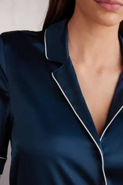 Camisa de Manga Corta de Seda de Corte Masculino