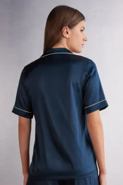 Camisa de Manga Corta de Seda de Corte Masculino