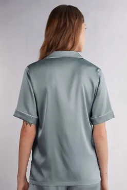 Camisa de Manga Corta de Seda de Corte Masculino