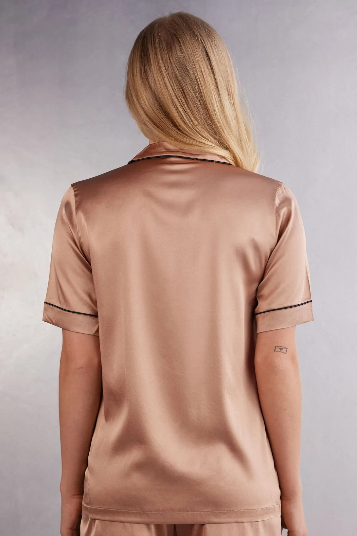 Camisa de Manga Corta de Seda de Corte Masculino