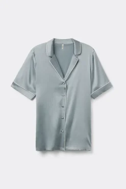 Camisa de Manga Corta de Seda de Corte Masculino