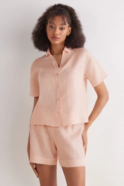 Camisa de Manga Corta en Tela de Lino