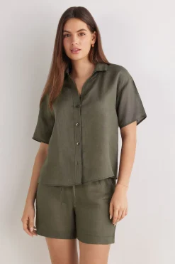 Camisa de Manga Corta en Tela de Lino