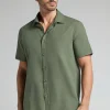 Camisa de Manga Corta en Lino y Algodón