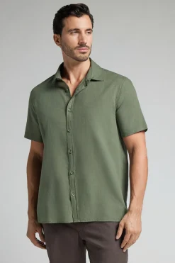 Camisa de Manga Corta en Lino y Algodón