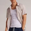 Camisa de Manga Corta en Lino y Algodón