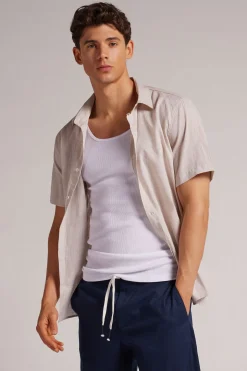 Camisa de Manga Corta en Lino y Algodón