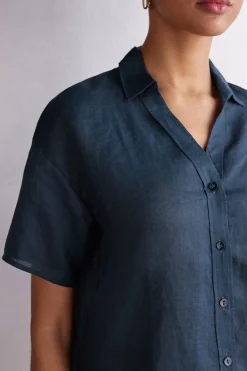 Camisa de Manga Corta en Tela de Lino