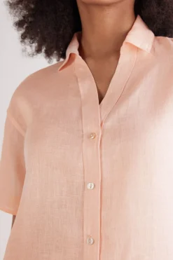 Camisa de Manga Corta en Tela de Lino