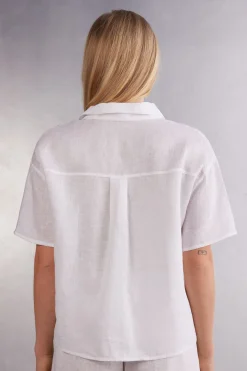 Camisa de Manga Corta en Tela de Lino