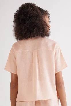 Camisa de Manga Corta en Tela de Lino