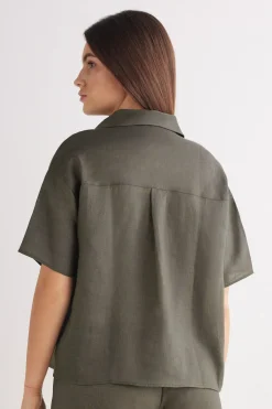 Camisa de Manga Corta en Tela de Lino