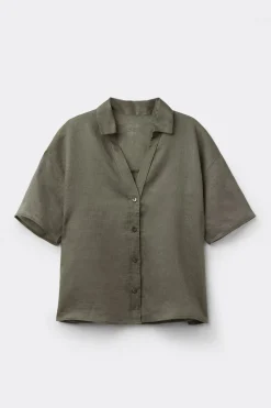 Camisa de Manga Corta en Tela de Lino
