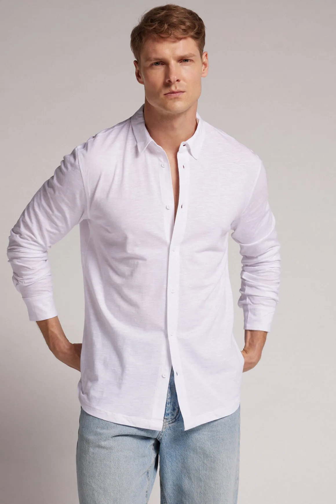 Camisa de Manga Larga de Algodón Jaspeado