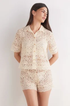 Camisa Manga Corta de Encaje Italian Riviera