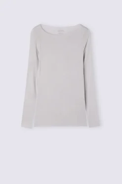 Camiseta con cuello barco en cashmere de manga Larga