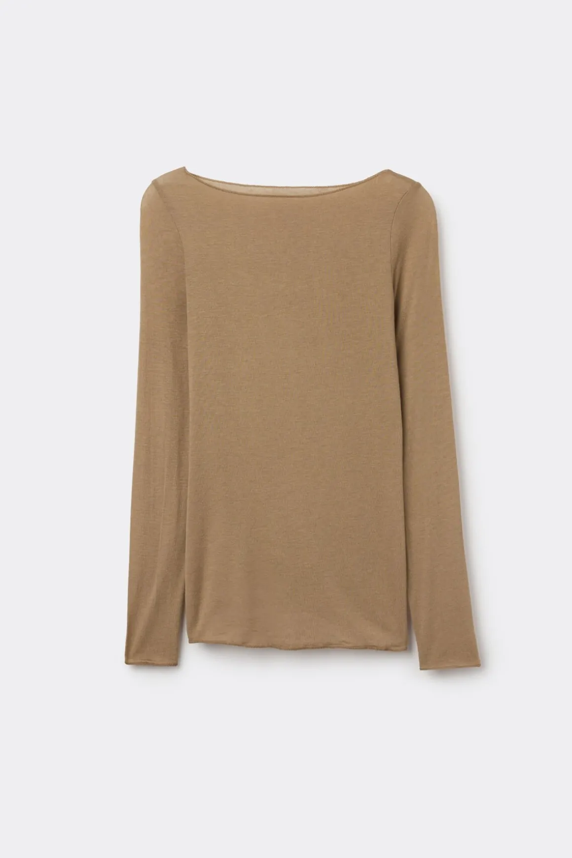 Camiseta con cuello barco en cashmere de manga Larga
