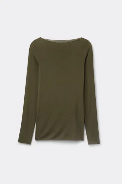 Camiseta con cuello barco en cashmere de manga Larga
