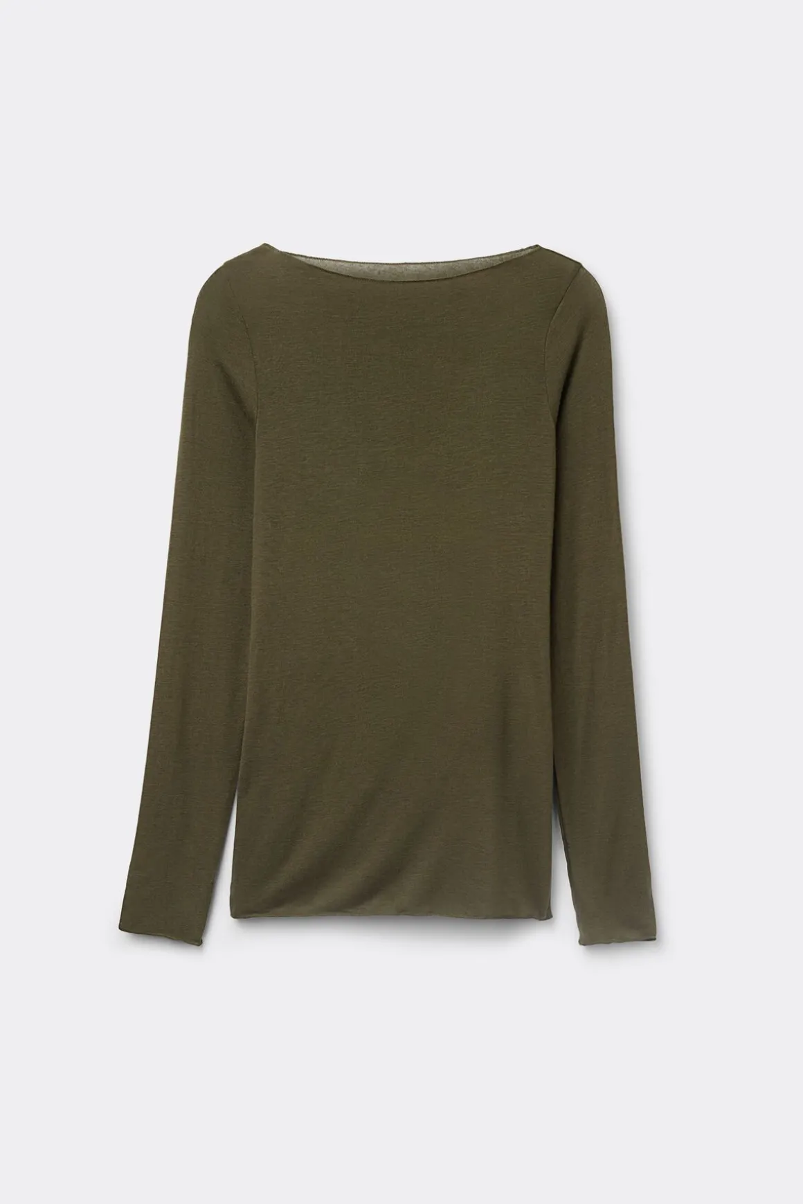 Camiseta con cuello barco en cashmere de manga Larga
