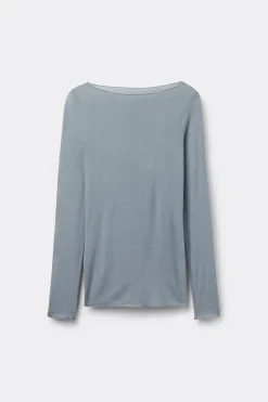 Camiseta con cuello barco en cashmere de manga Larga