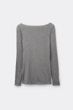 Camiseta con cuello barco en cashmere de manga Larga