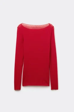 Camiseta con cuello barco en cashmere de manga Larga