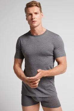 Camiseta con cuello redondo de algodón superior