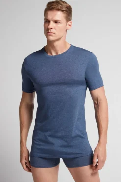 Camiseta con cuello redondo de algodón superior
