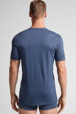 Camiseta con cuello redondo de algodón superior
