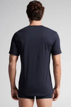 Camiseta con cuello redondo de algodón superior