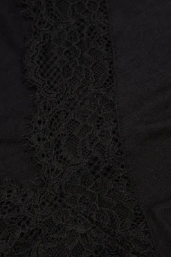 Camiseta con encaje de manga larga en modal y cashmere ultraligero