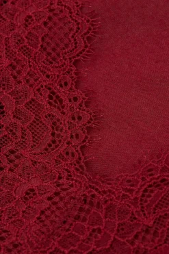 Camiseta con encaje de manga larga en modal y cashmere ultraligero