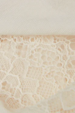Camiseta con encaje de manga larga en modal y cashmere ultraligero