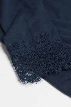 Camiseta con encaje de manga larga en modal y cashmere ultraligero